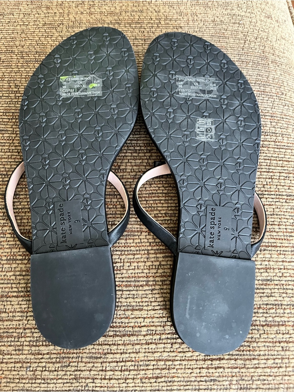 kate spade Black and Blush Leather T-Strap Sandals - Picture 2 of 4